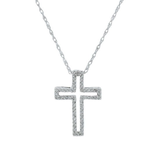 10K WG 0.18 CT Diamond Cross Pendant