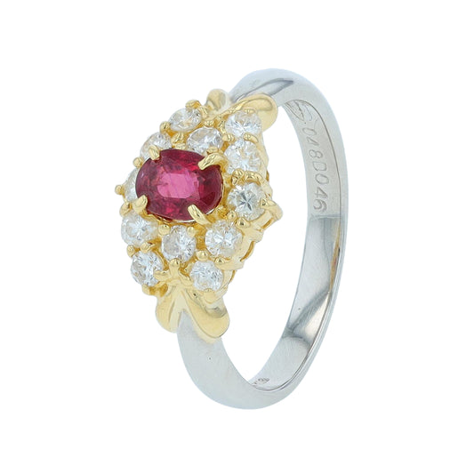 18K YG/PT900 .48 CT Ruby & Diamond Ring