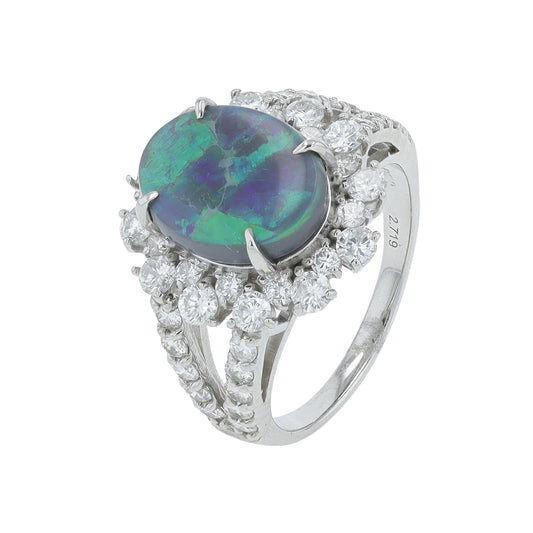 PT950 2.719 CT Black Opal Ring